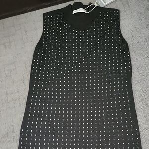 Black Sleeveless Top with White Dots